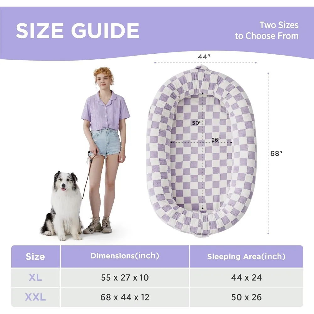 Lesure Human Dog Bed for Adult-Calming Human Size Dog Bed with Egg Foam Supportive Mat and Storage Pocket, Cute Modern Pet