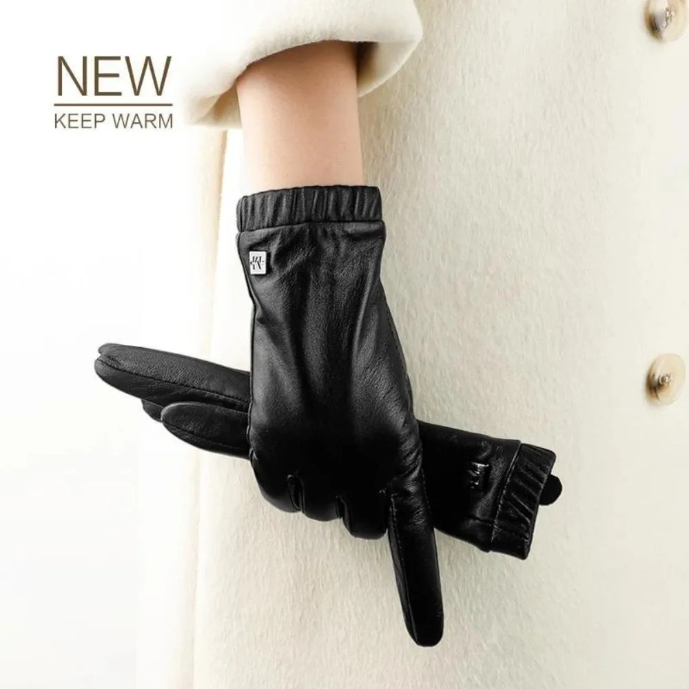 Genuine Leather Gloves (Men/Women): Fleece-Lined Warm, Thin/Thick Cotton, For Motorcycle Riding, Autumn/Winter,  Drop-Shipping - 6