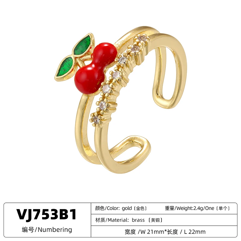 ZHUKOU بالمينا قطرة الزيت الكرز الأحمر الفراولة سلسلة حلقة حلوة ولطيفة السيدات قابل للتعديل حلقة مفتوحة 1 قطعة: VJ753-VJ758