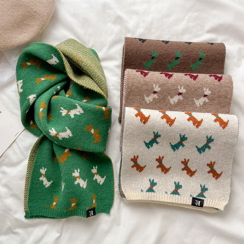 Scarf Long Knitted Scarf Dogs Winter Silk Scarf Dog Neckerchief