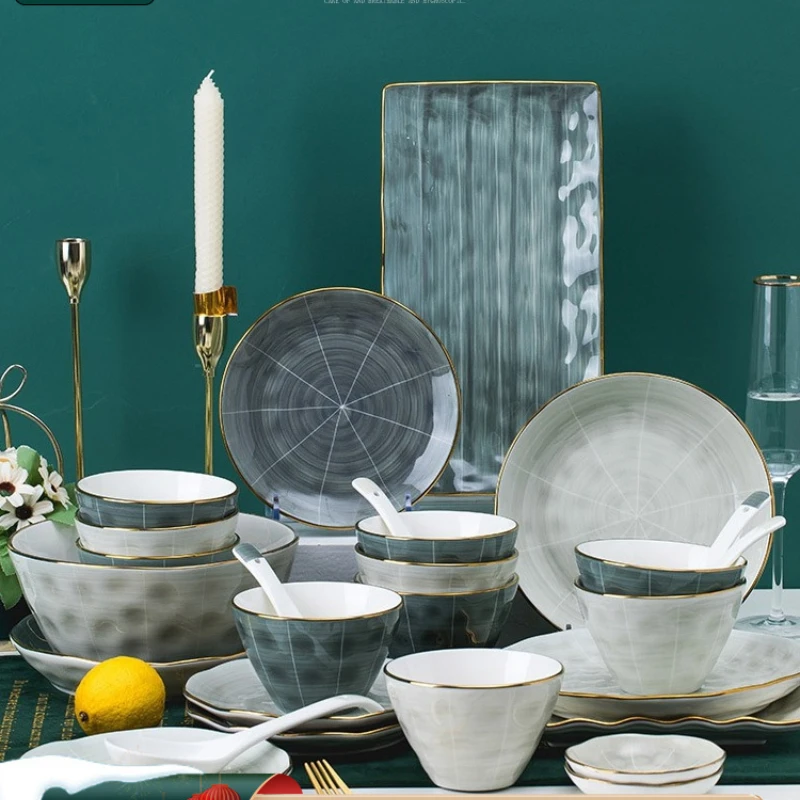

Underglaze color dishes set household ceramic bone china dishes net red light luxury tableware set chopsticks