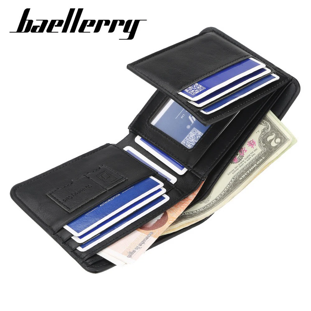 Men's Short Wallet Pu Leather - Baellerry Ultra Thin Card Organizer for Cash/Coins | RFID Safe Small Pocket Wallet