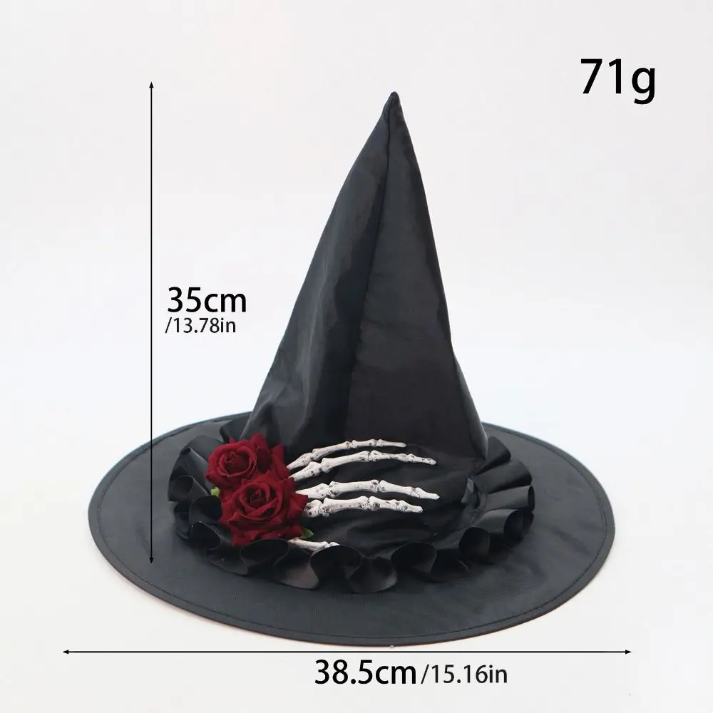 Punk Skeleton Hand Skull Wizard Cap Black Oxford Halloween Witch Hats Flower Decoration Witch Hat Night club