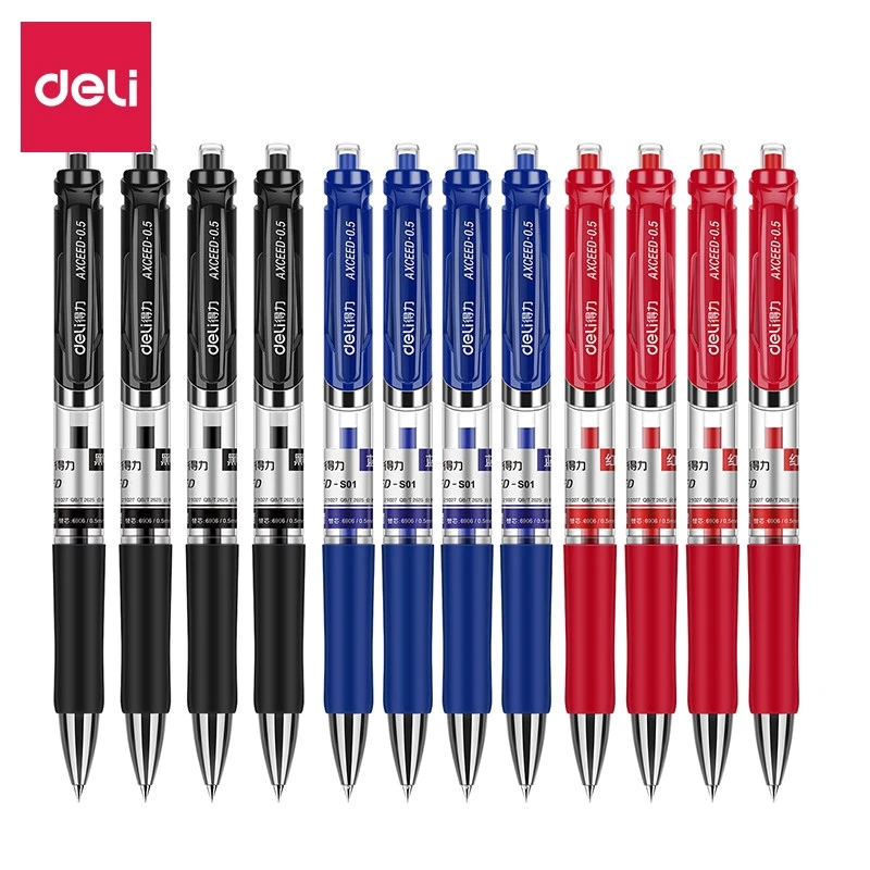 

Deli 12 PCS Gel Pen 0.5mm 3 Colors Ink Press Soft Grip Student Stationery 33388