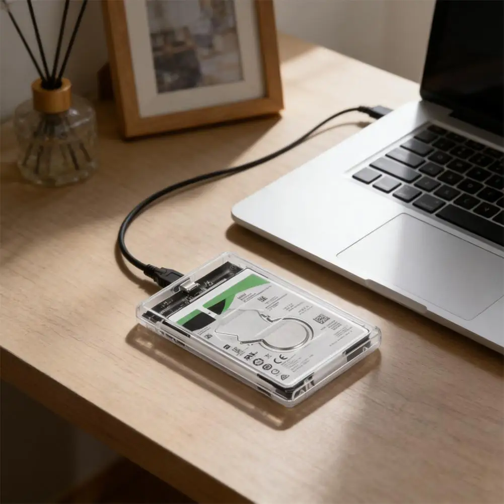 투명 2.5인치 SATA 외장 하드 드라이브 케이스 USB 3.0 고속 SSD HDD 인클로저 (노트북 데스크탑용, 공구 없이 조립 가능한 SSD 박스)