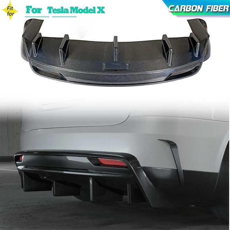 

Carbon Fiber Car Rear Bumper Diffuser Lip Spoiler For Tesla Model X 75D 90D 100D 2016-2018 Rear Diffuser Lip Splitters FRP