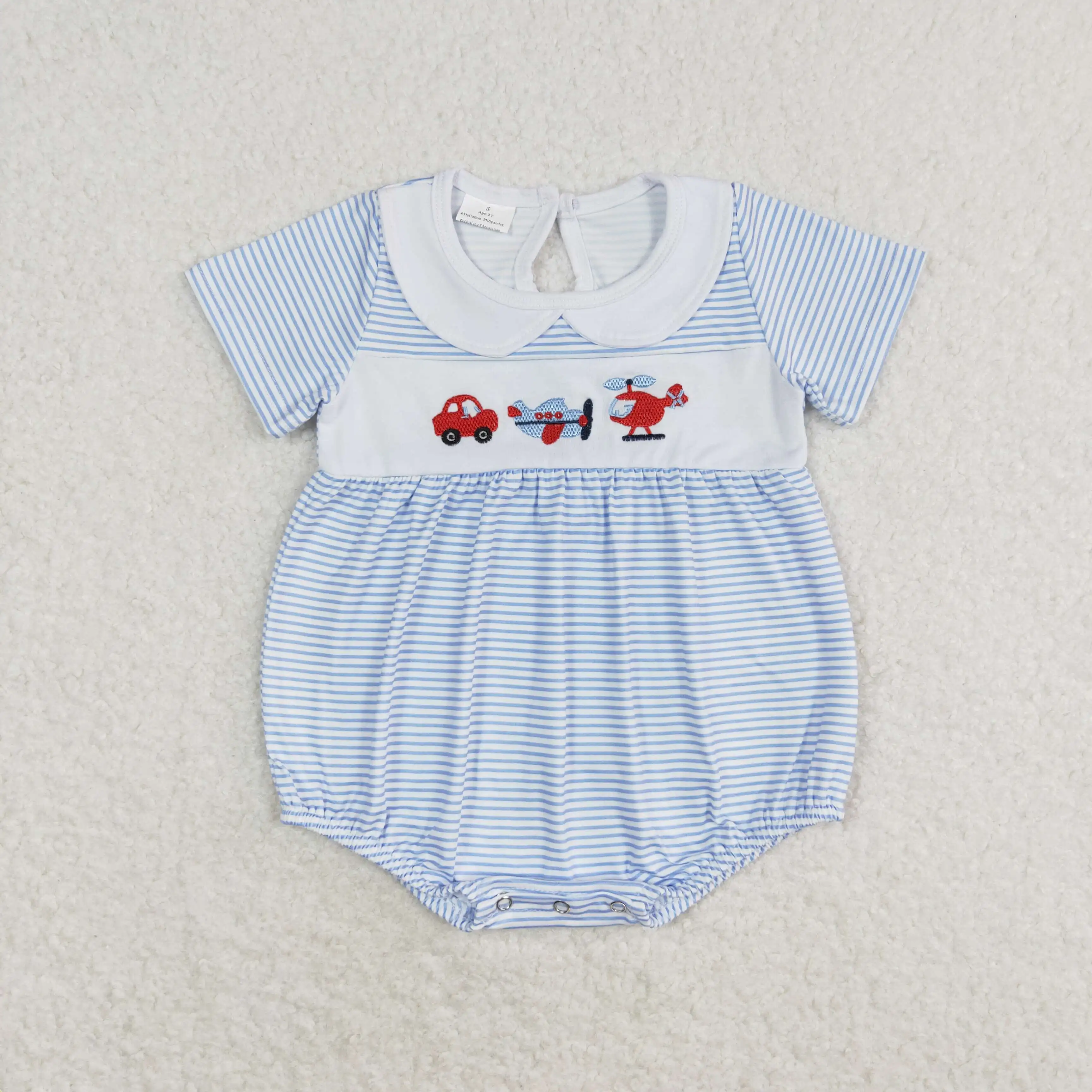 Wholesale Baby Boy Girl Toddler Embroidery Ducks Plaid Romper Newborn Coverall Bodysuit Kids Short Sleeves Buttons One-piece 3