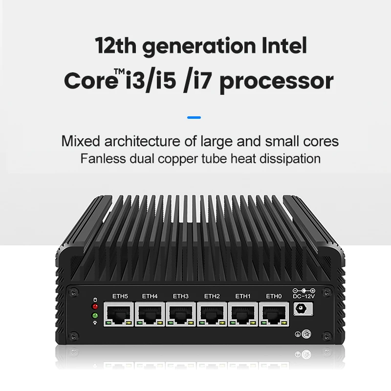 KingnovyPC 12th Gen 4K@60Hz Firewall Micro Appliance, 6 Port i226-V 2.5G  Core i7 1265U Fanless Mini PC with Internal 8010 Fan, Barebone，4*USB, HDMI,  DP, Type-C, Ethernet AES-NI VPN Router PC, Openwrt 