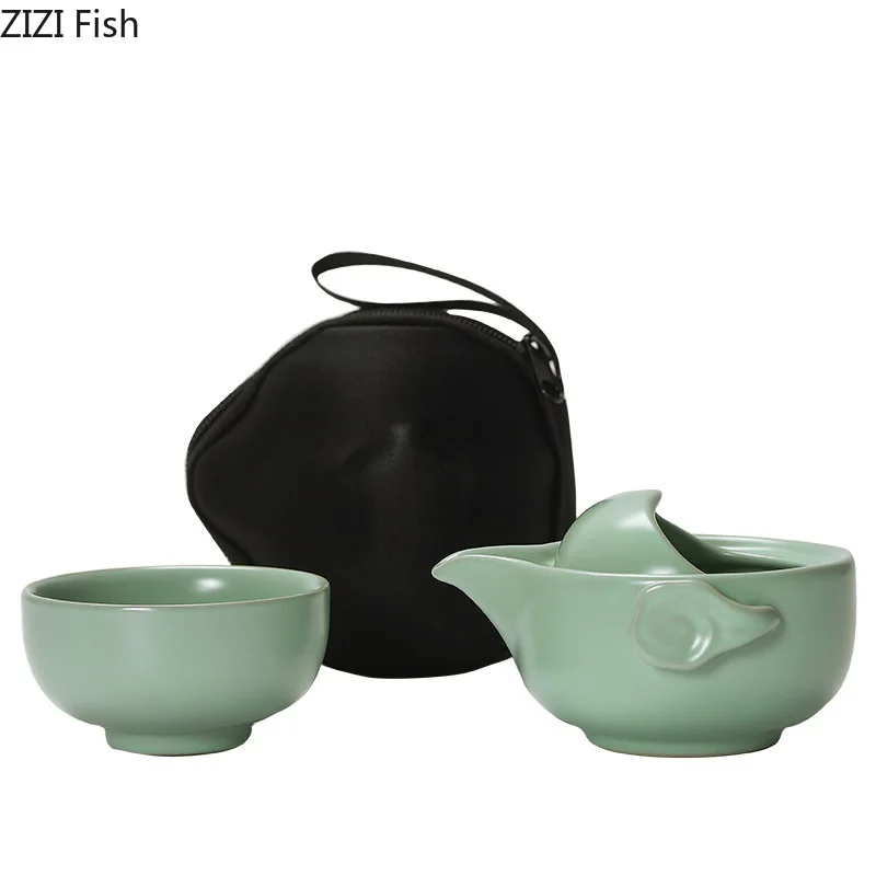 Household Tea Set Teapot Cup Portable Outdoor Kungfu Tea Set One Pot Two Cups Chinese Teas Ceremony Accessories Business Gift