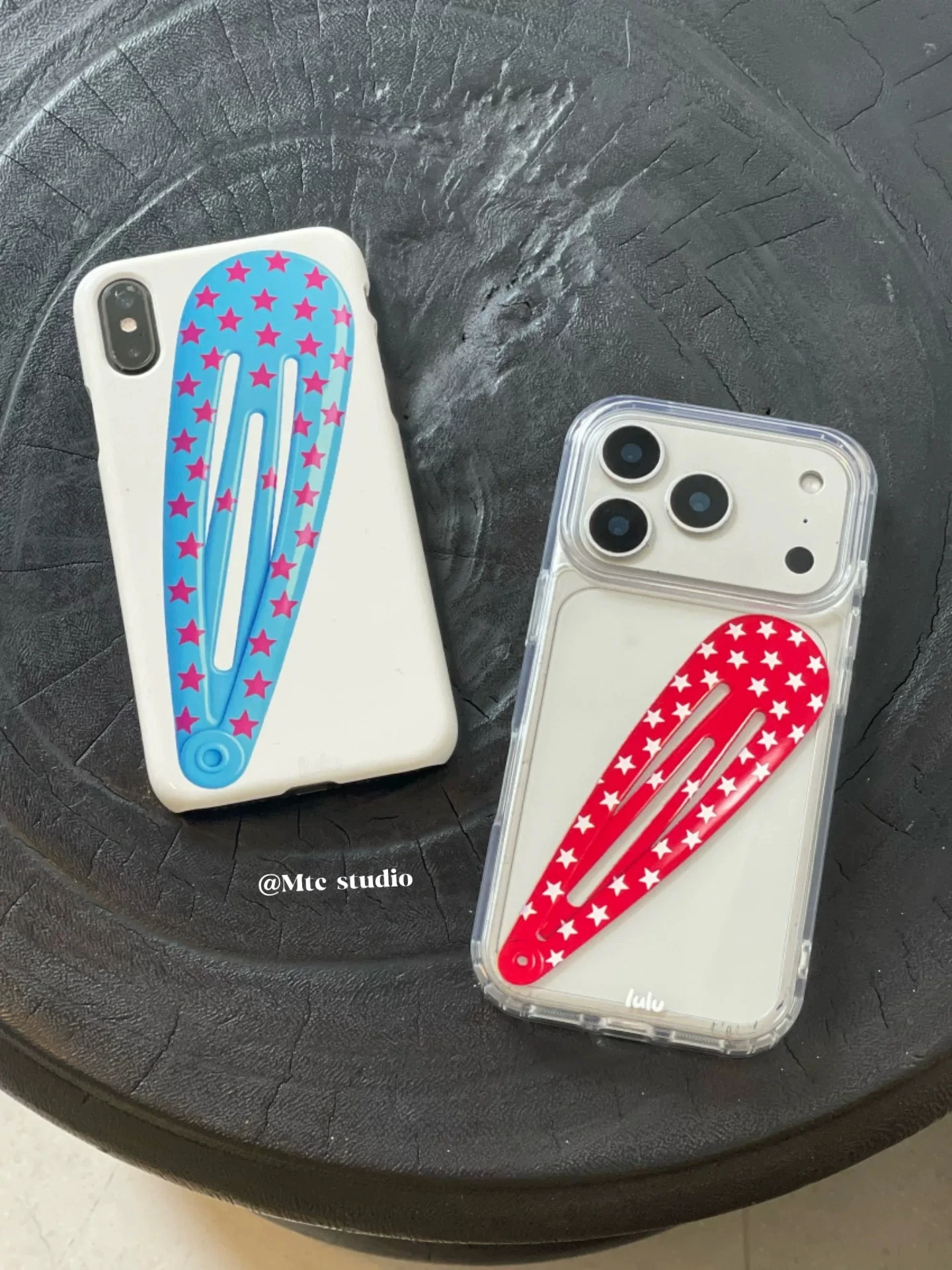 Blue and Polka Dot Hair Clip Phone Case - Niche Y2K Style Cover
