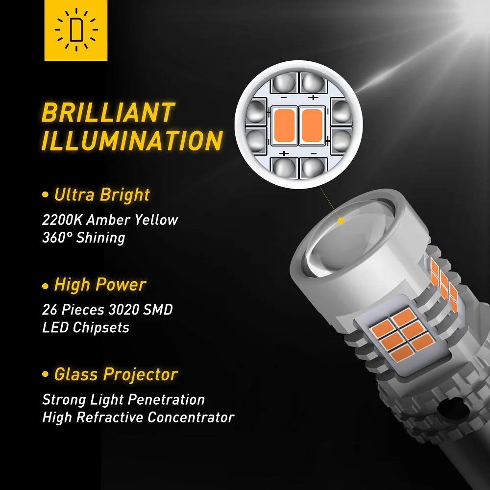 2�� AUXITO 1156 BAU15S PY21W LED Ȳ�� ĵ���� ���� ���� BA15S P21W 7506 LED ���� �������õ� 12V ������ �÷��� ����