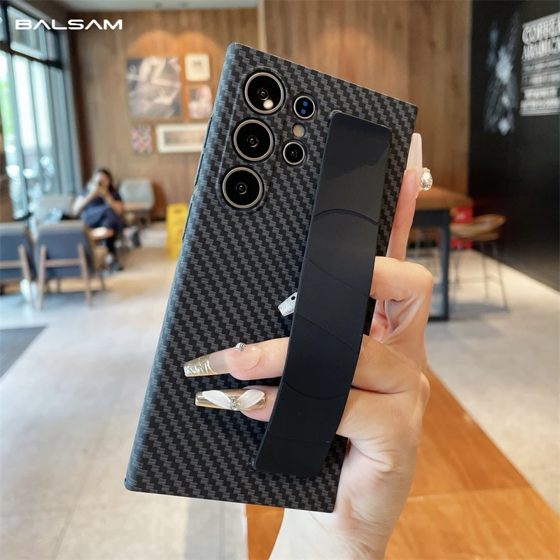Carbon Fiber Texture Silicone Elastic Wrist Strap Shockproof Phone Case