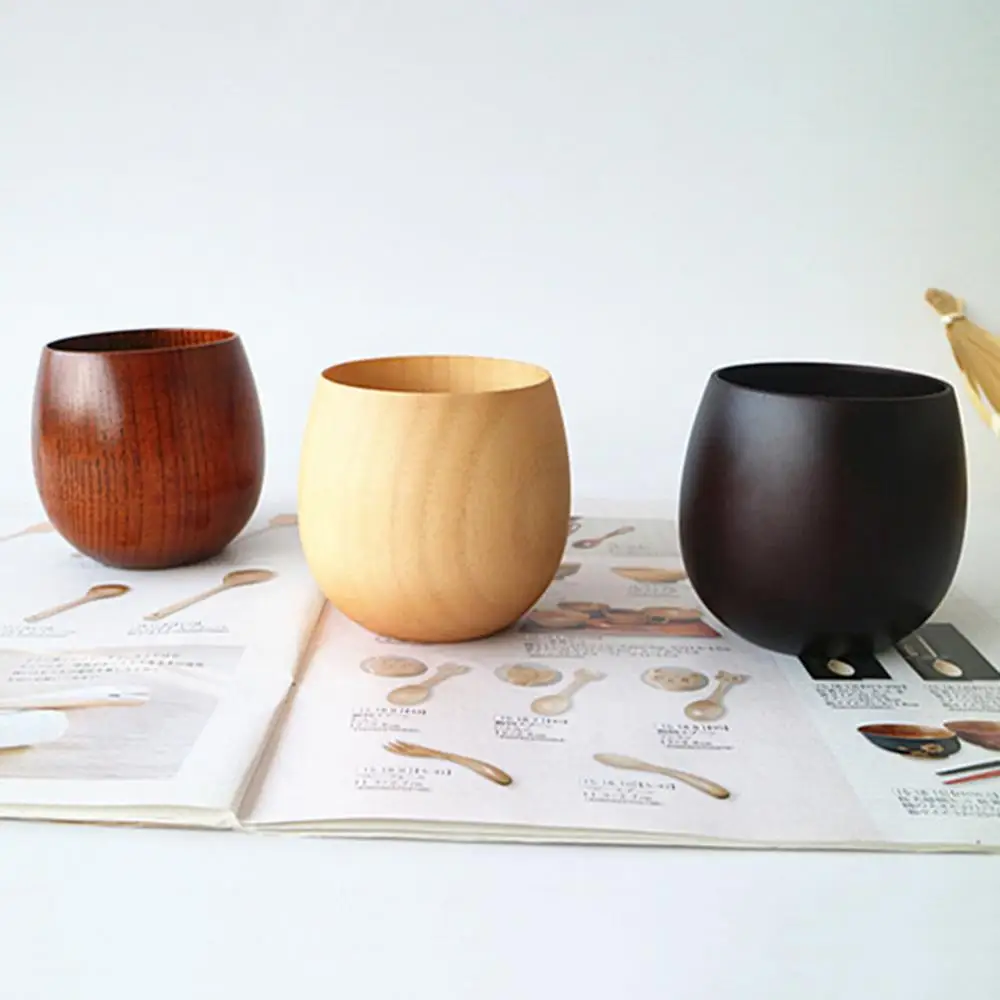 200-300ml Wooden Big Belly Beer Tea Coffee Milk Water Cup Kitchen Bar Drinkware
