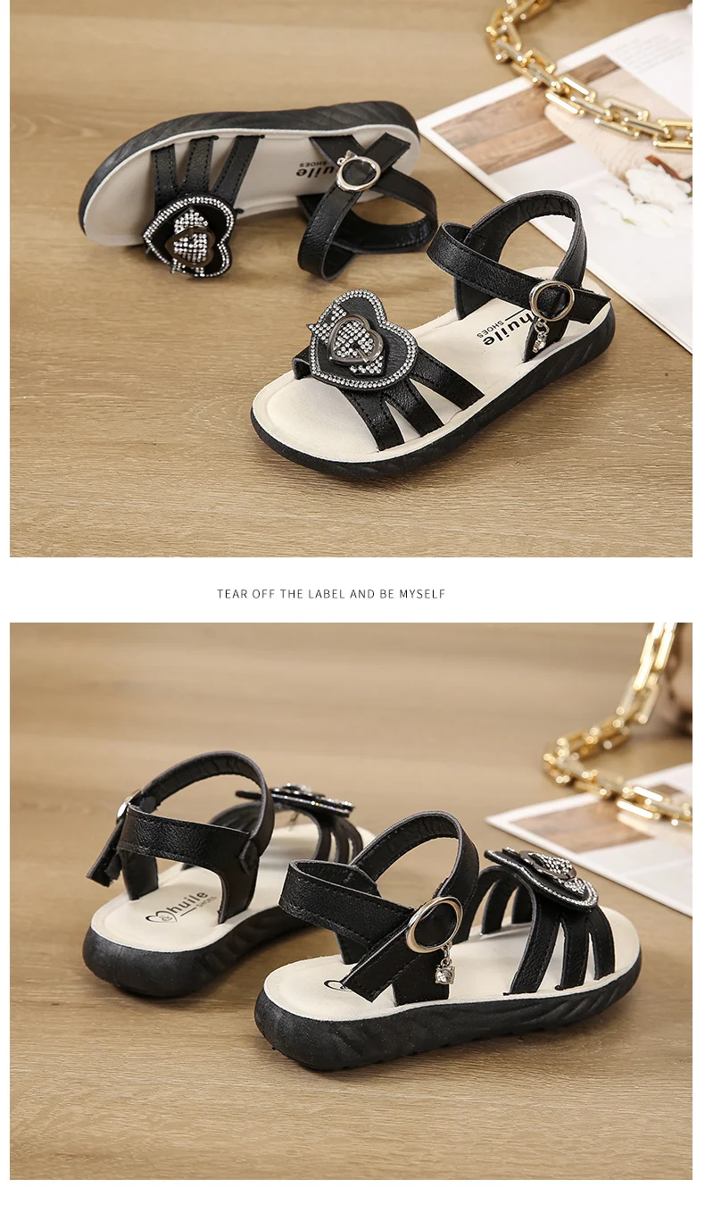 Summer New Baby Sandals Little Girl Love Breathable Sandals 2022 Kids Fashion Sweet Princess Soft Bottom Rhinestone Korean Style boy sandals fashion