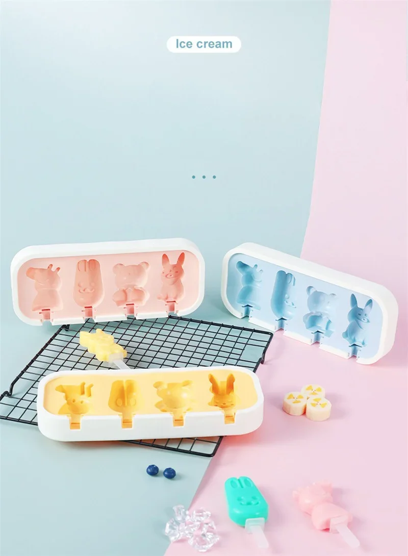 Description Picture 2 of itemCartoon Animals Silicone Ice Cream Mold Easy Popsicle Molds with Lid and sticks DIY Homemade Ice Lolly Ice Cream Bar Pop Molds