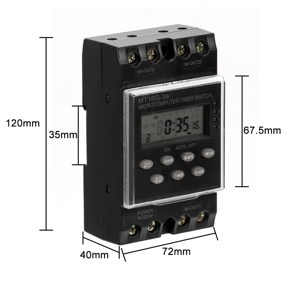 ManHua MT16G-3a Electronic Programmable Time Switch 220VAC 25A 3 Channels Digital Timer Timer Switch Time Relay Din Rail Mount 4