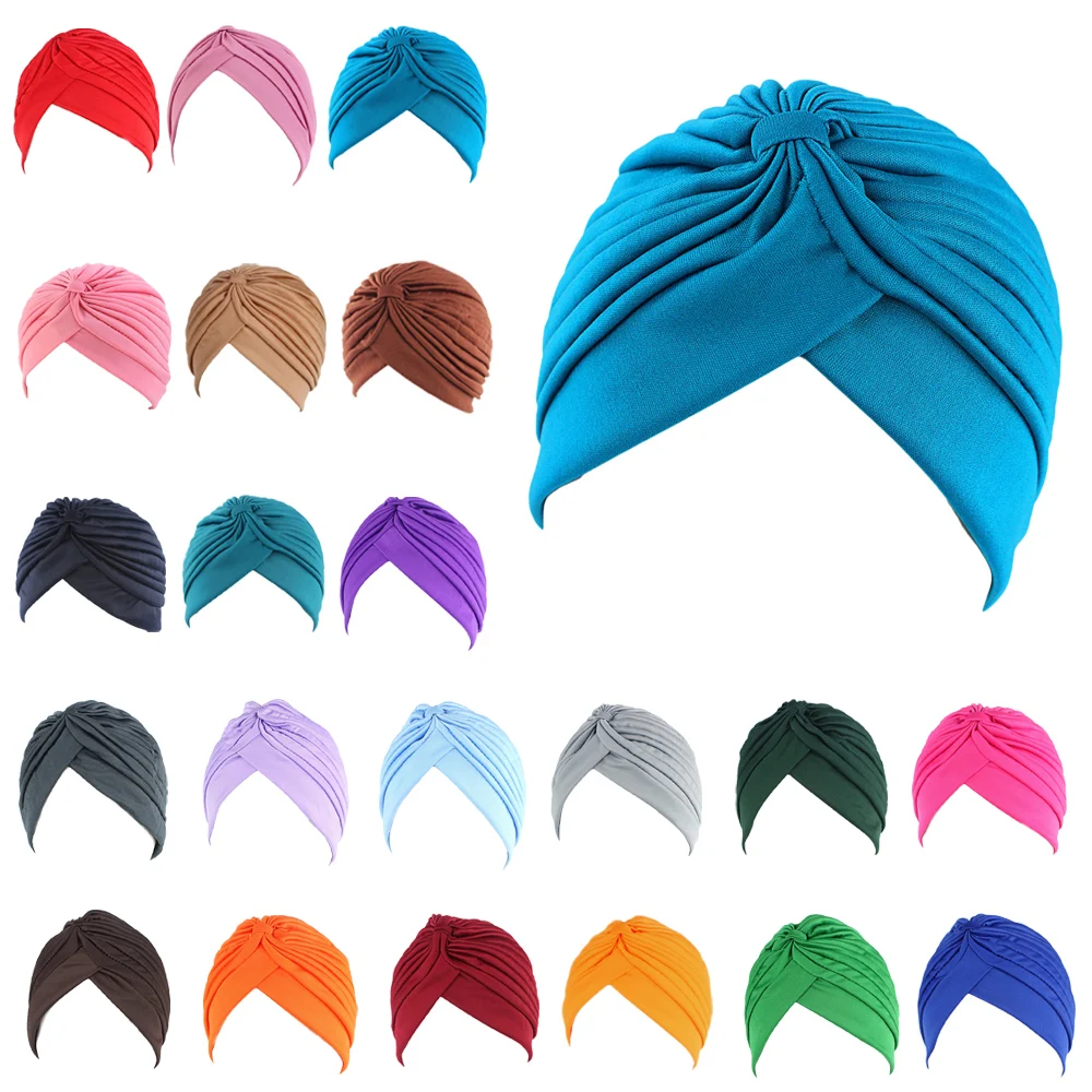 

Indian Turban Women Muslim Hijab Pleated Chemo Cap Inner Underscarf Beanies Bonnet Hat Skullies Hair Loss Head Scarf Wrap Cover