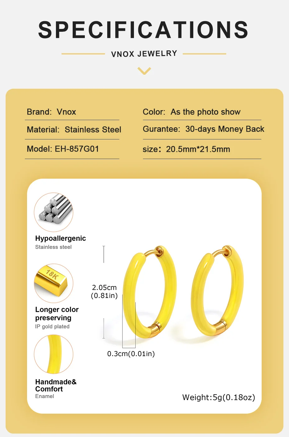 Vnox 1 Paar Edelstahl Bunte Emaille Damen Creolen, Kleine Niedliche Statement-Ohrringe Edelstahl-Ohrringe Schmuck – Detail 8
