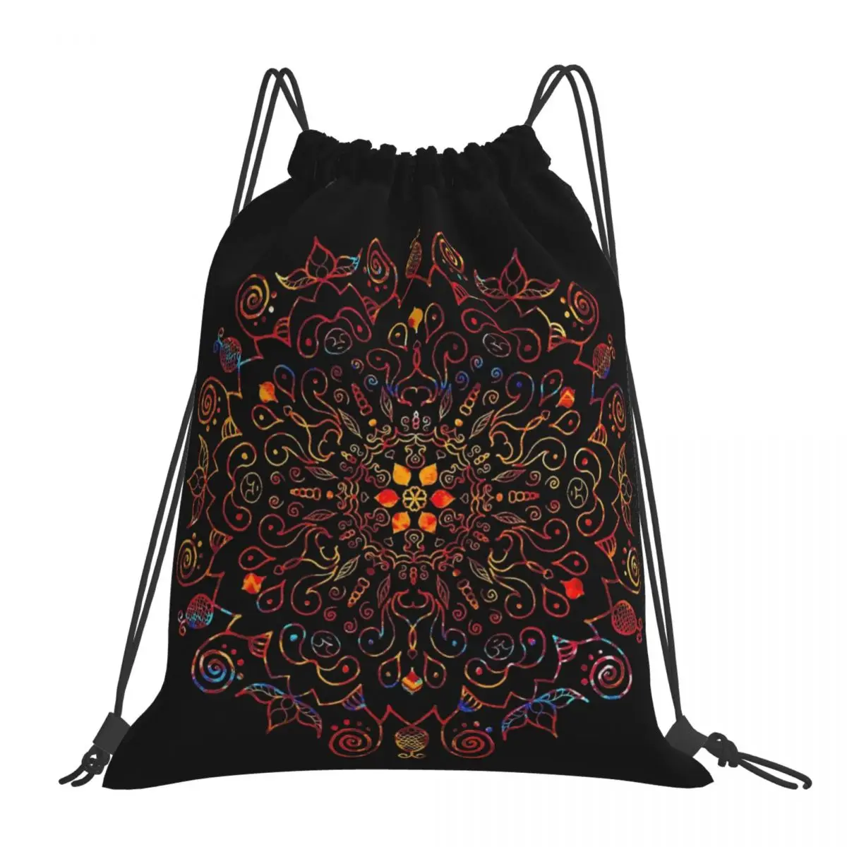 

Mandala With Black Background Backpacks Portable Drawstring Bags Drawstring Bundle Pocket Sundries Bag BookBag For Travel School