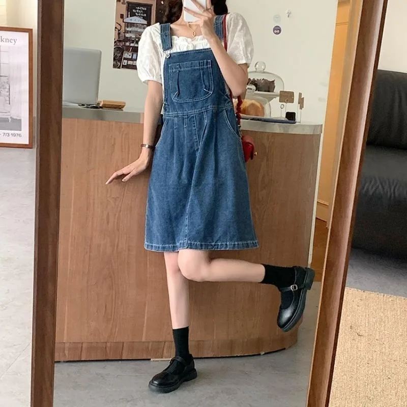 Denim Suspender Skirt Women Vintage Wash Blue A-line Casual Summer One-piece Korean Y2k Strap Skirt Female