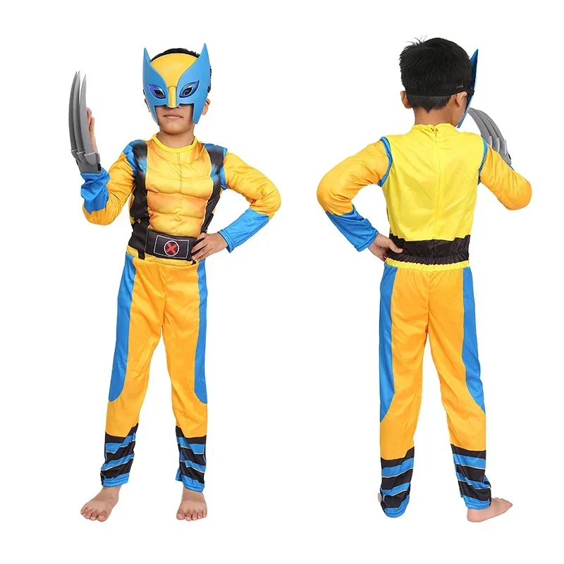 Wolverine Costume Cosplay Bambini Supereroe Wolverine Muscle Cosplay Mask Claws Outfit Costume Di Halloween Regalo Di Compleanno Per Bambini