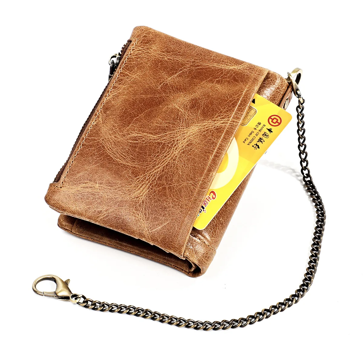 Men's genuine leather small wallet rfid zipper card holder wallet women's retro multifunctional short wallet Money clip