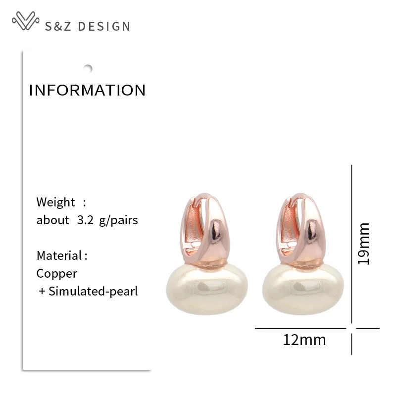 S&Z DESIGN New Fashion Vintage Oval Simulated-pearl Dangle Earrings For Women Wedding Party 585 Rose Gold Color Jewelry Gift