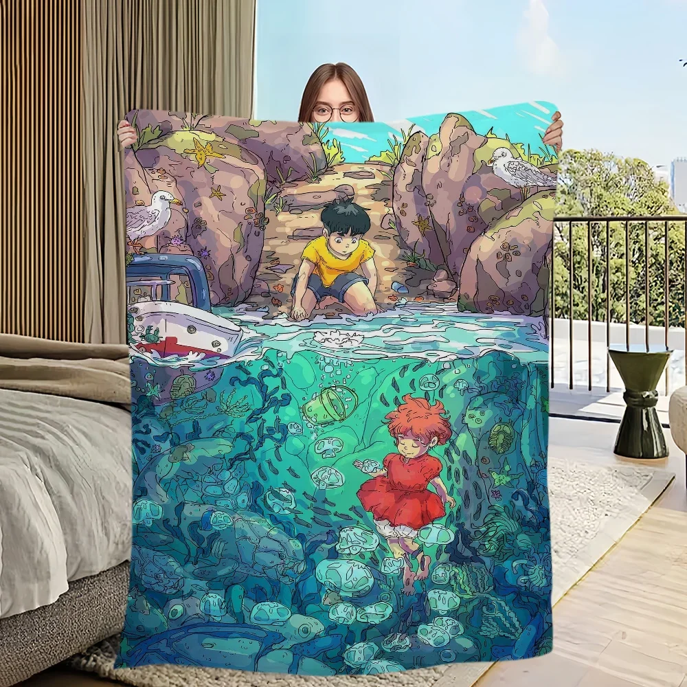 Ponyo Cartoon Soft Plush Flannel Throw Blanket - Cozy and Warm for Sofa, Bedroom, or Travel