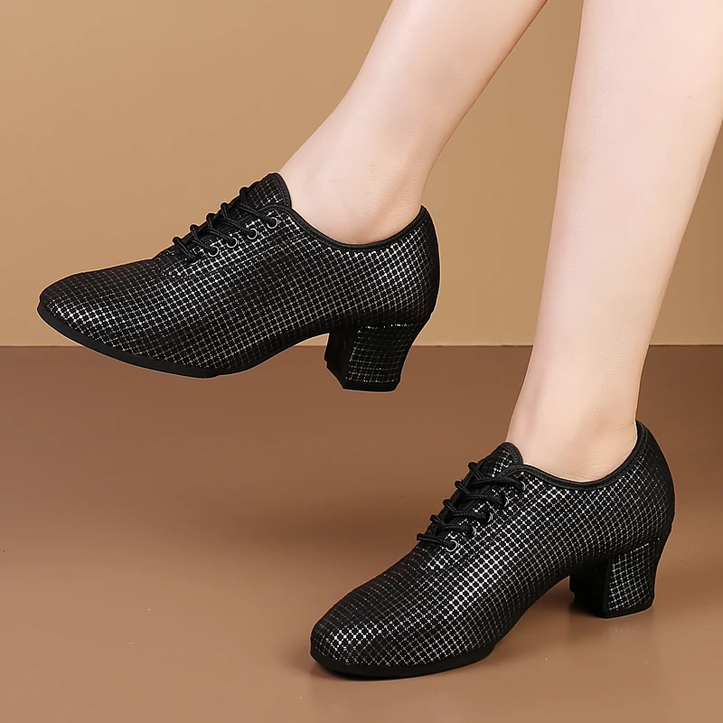 Genuine Leather Dance Shoes Modern Dance Square Sailors Latin Dance Shoes Female Adult Soft Teacher Shoe Cloth Sneakers