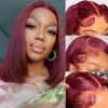 250% 13x6 Burgundy HD Transparent Short Bob Human Hair Wigs Color 99J Red Bone Straight Lace Front Wig For Women Pre Plucked 5