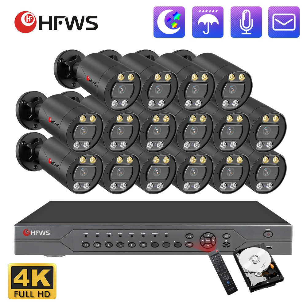 4K 8MP Poe Security Camera System 16CH CCTV Nvr Kit Video Surveillance  System Dual Light Source Waterproof Outdoor