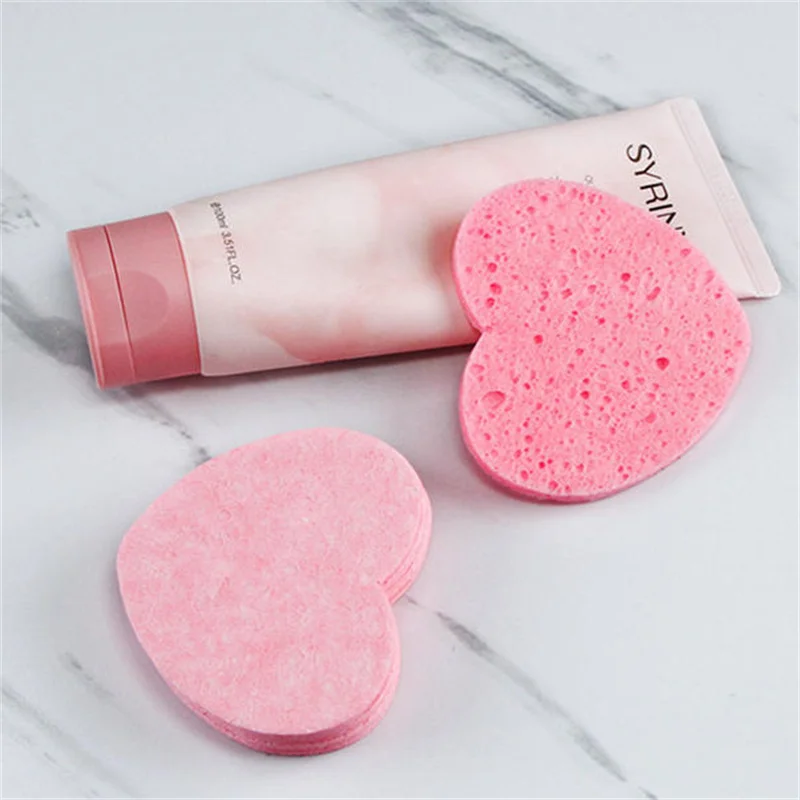 5/10/50/100PCS 하트 모양 재사용 가능한 페이셜 스폰지 패드 압축 천연 페이셜 클렌징 패드 클렌징을 위해 각질 제거