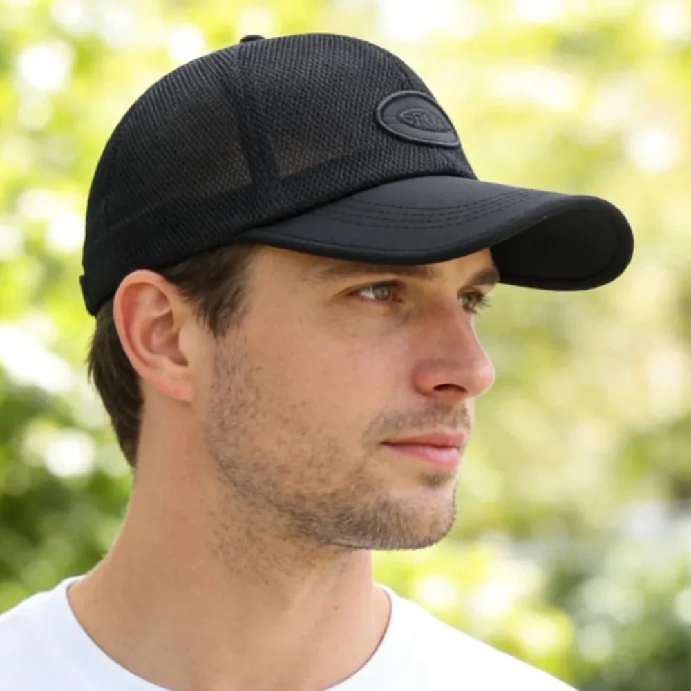 Neue Unisex-Baseballkappe mit langem Schirm und Mesh-Einsatz, atmungsaktiv, Sonnenschutz, Trucker-Hüte für Männer und Frauen, Outdoor-Wander- und Sportkappen – Detail 12