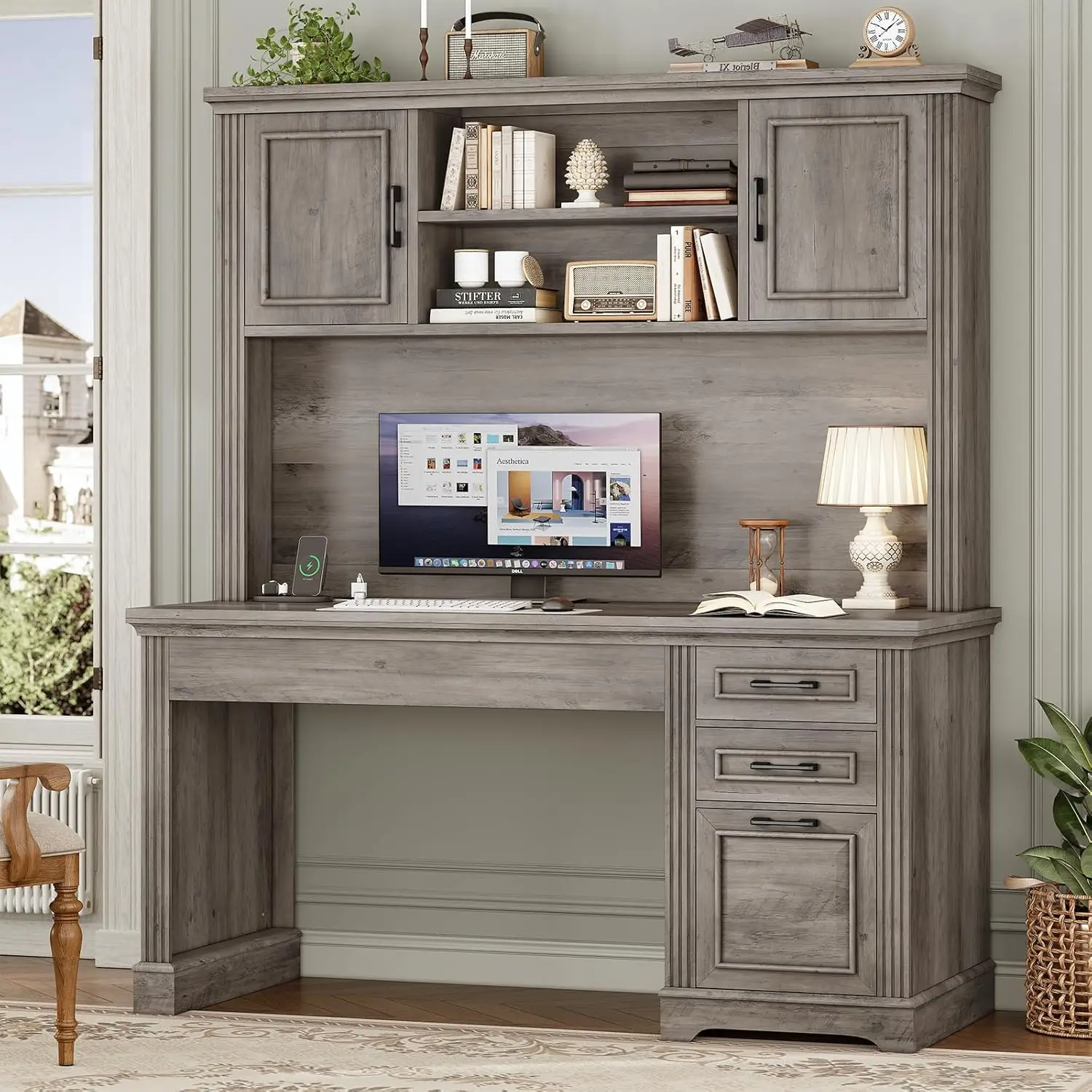 47.2" Executive Office Desk with Drawers & Hutch Cabinet 1
