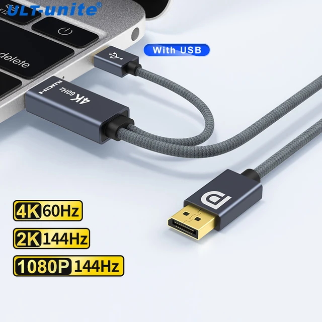 4K HDMI to DP Cable HDMI To Display Port Converter 144Hz Audio Video  DisplayPort Cord Unidirectional HDMI 1.4 to DP 1.2 Adapter - AliExpress