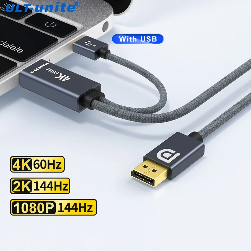 4K HDMI to DP Cable HDMI To Display Port Converter 144Hz Audio Video DisplayPort  Cord Unidirectional HDMI 1.4 to DP 1.2 Adapter - AliExpress