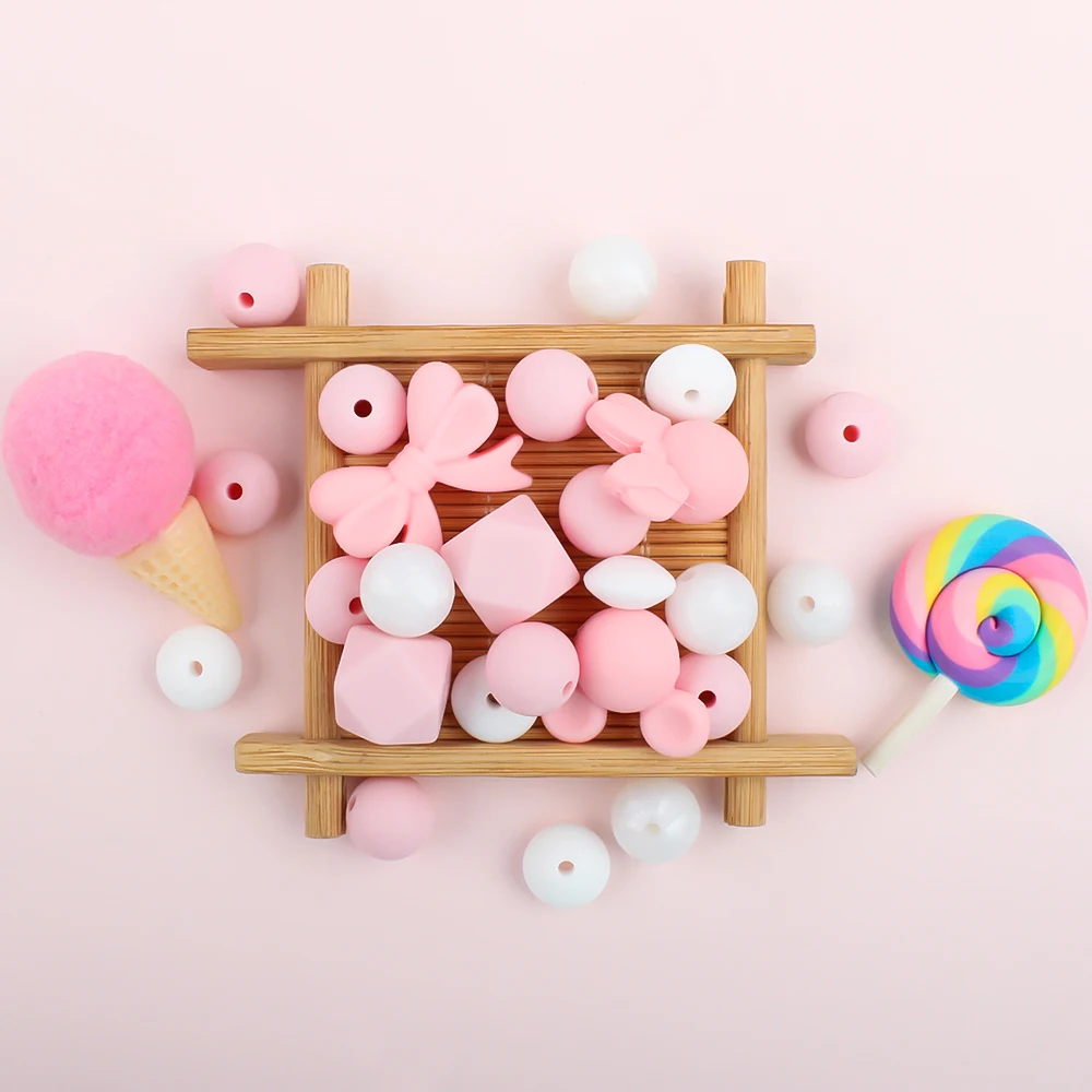 25Pcs/Set Baby Silicone Beads Set Hexagonal Mouse Shape Teething Beads Teether For Pacifier Chain clips Accessories BPA Free 4