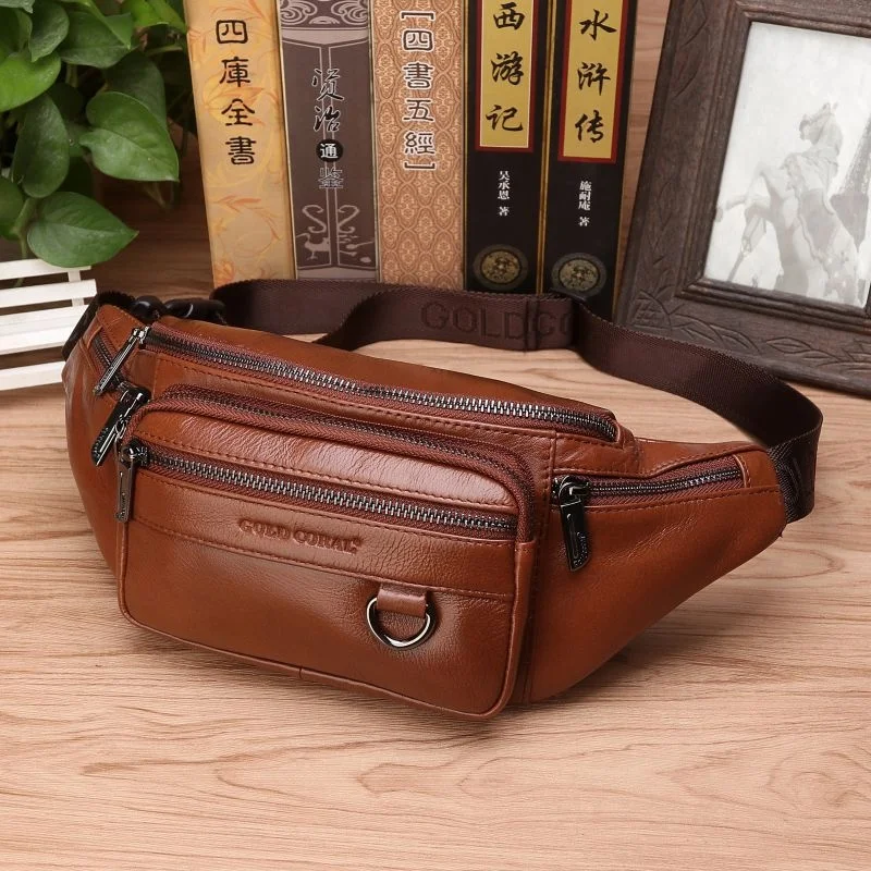 

Men Genuine Leather Waist Chest Bags Pouch Single Shoulder Cross Body Bags High Quality Natural Skin Hip Bum Fanny Belt Pack