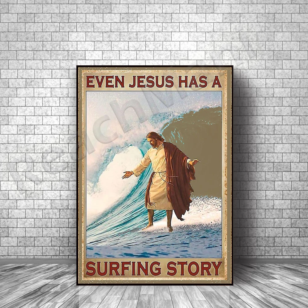 

Истории серфинга, принты серфинга, даже Иисус серфинга, плакаты, Декор, холст, печать, эксклюзивный подарок