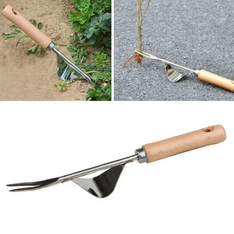1PC Long Wood Handle Stainless Steel Garden Weeder Hand Weeding Removal Cutter Puller Tools Multifunction Weeder Transplant 3