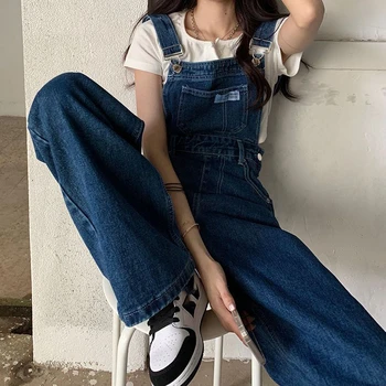 New Summer Fashion Denim Jumpsuits for Women Wide Leg Jeans Overalls Korean Baggy Suspender Pants Korean Streetwear Trousers 1