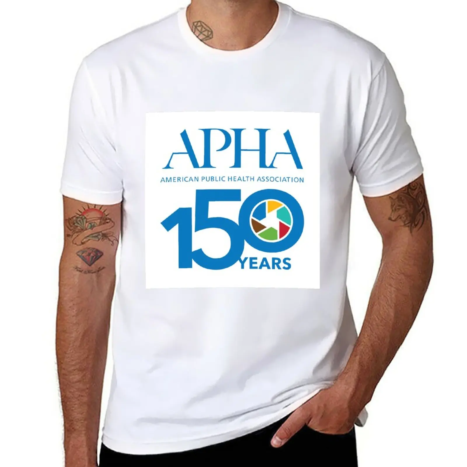 Логотип на 150-ю годовщину APHA, полноцветная белая Коллекционная футболка, винтажные размера плюс топы, графическая мужская одежда