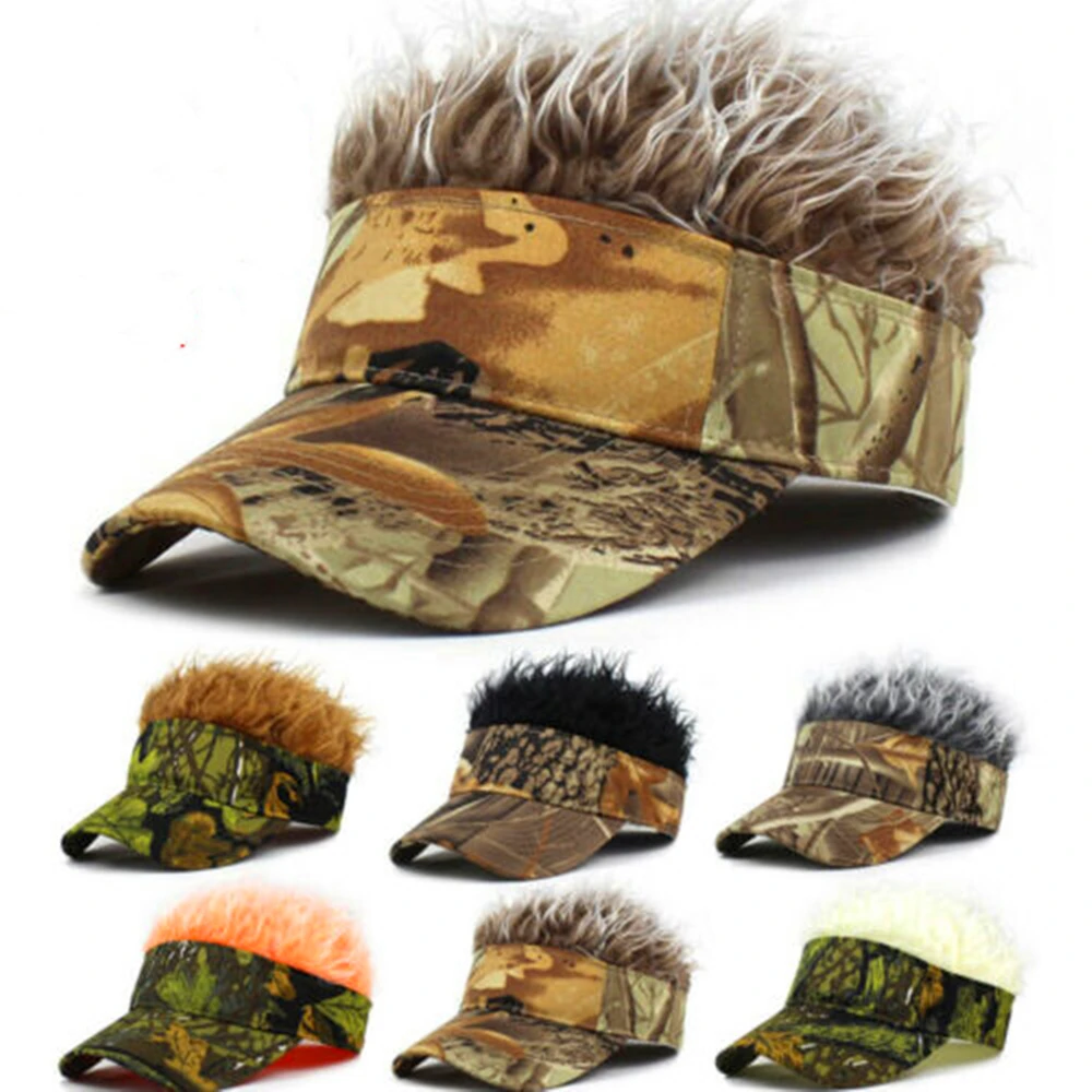 

Men Women Fake Flair Hair Hat Unisex Sun-Cap Outdoor Visor Camouflage Wig Hats