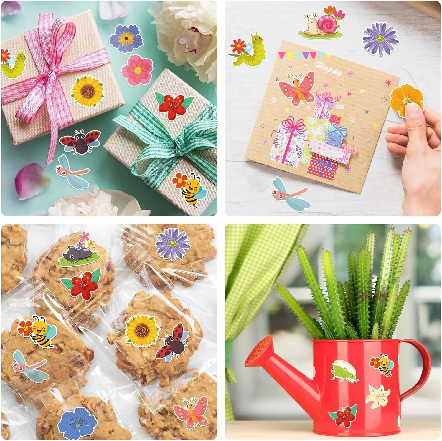 ?   500pcs 나비 및 꽃 스티커 롤 16 디자인 어린이 교사 교실을 위한 다채로운 꽃 곤충 및 식물 장식