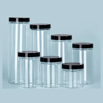 PET Sealed Can poision barattoli di spezie nastro trasparente in plastica tappo nero bottiglia di stoccaggio facile da tirare lattine per alimenti scatole per imballaggio 1