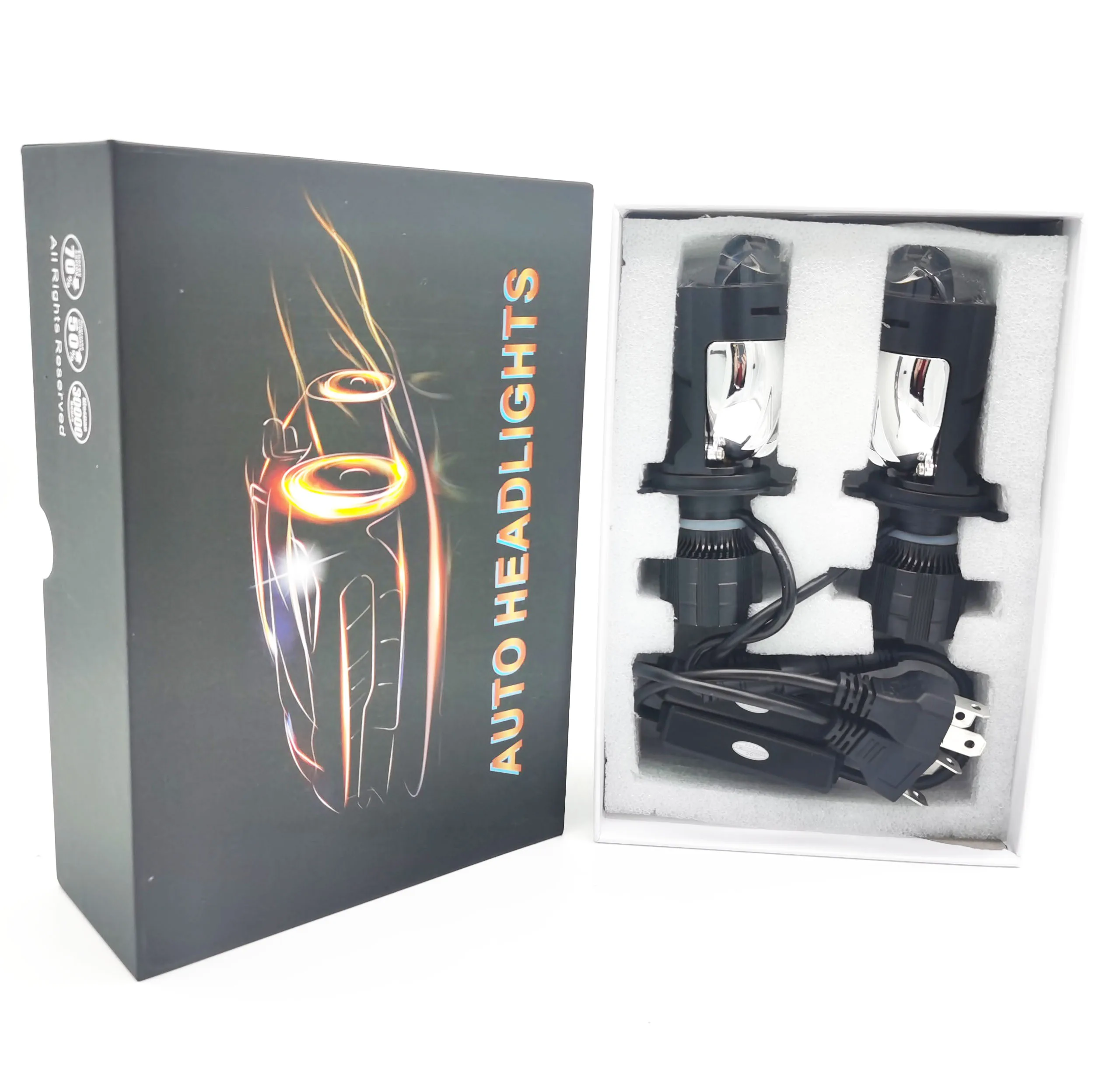 KEPMA LED 2PCS H4 Bi-LED M01K Mini Projector Lens LHD Headlight Kit Bulbs Hi/Lo Beam 50000LM