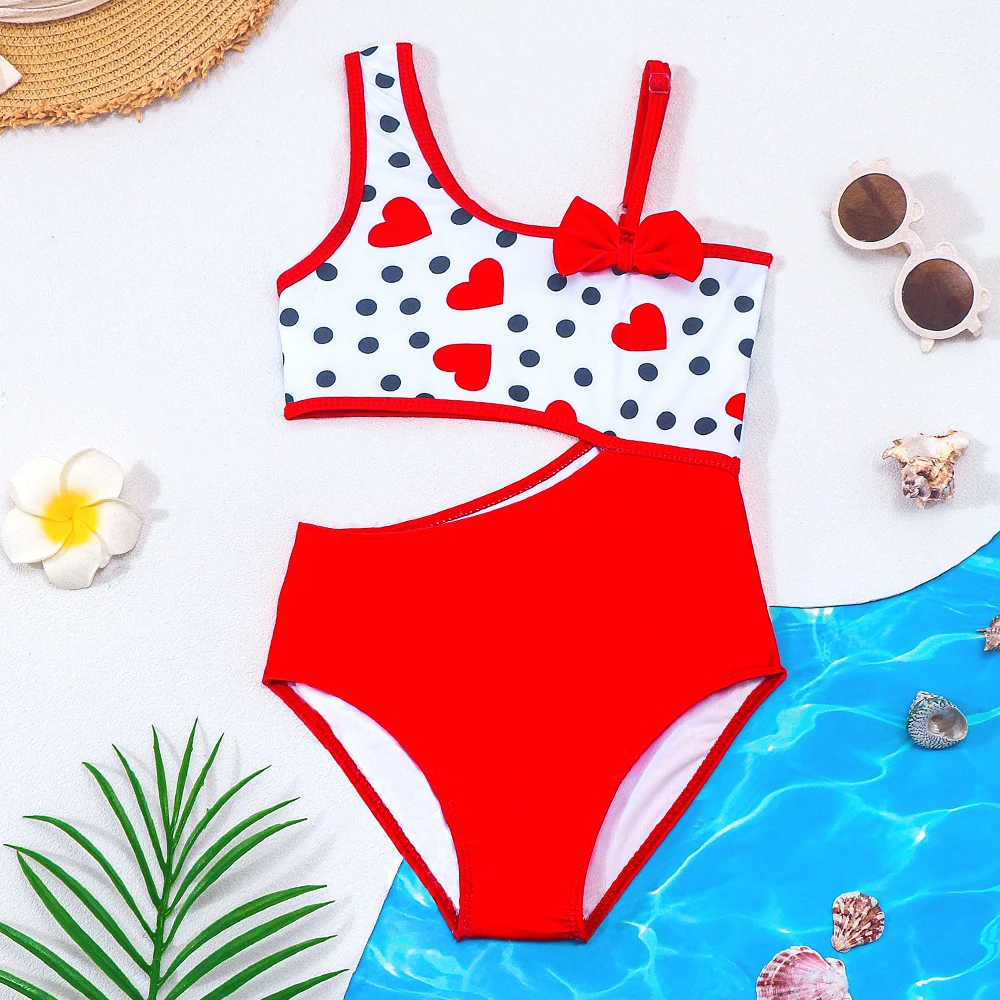 Swimming Costumes for Girls Side Cutout Swimsuit Hawaiian Bathing Suit Kids One Piece Quick Dry Beachwear