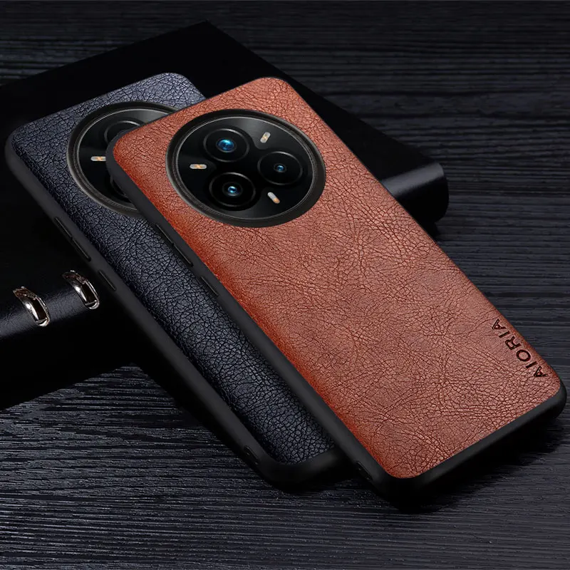 Premium Retro Litchi Pattern Leather Case - Business Style Back Cover
