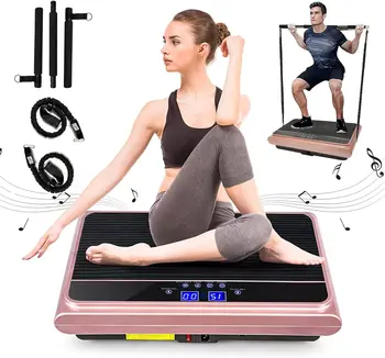 Vibration Plate Exercise Machine Whole Body Vibration Platform Machine with Pilates Bar Resistance Bands for Home Fitness Traini 1