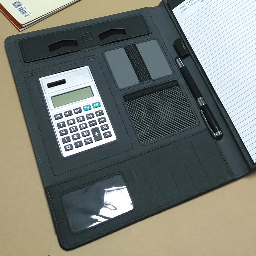 A4 PU Leather File Folder With Calculator Multifunction Office Supplies Organizer Manager Document bag Briefcase Padfolio Bags